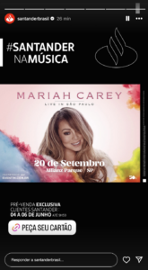 info santander pre venda show mariah carey brasil ingressos
